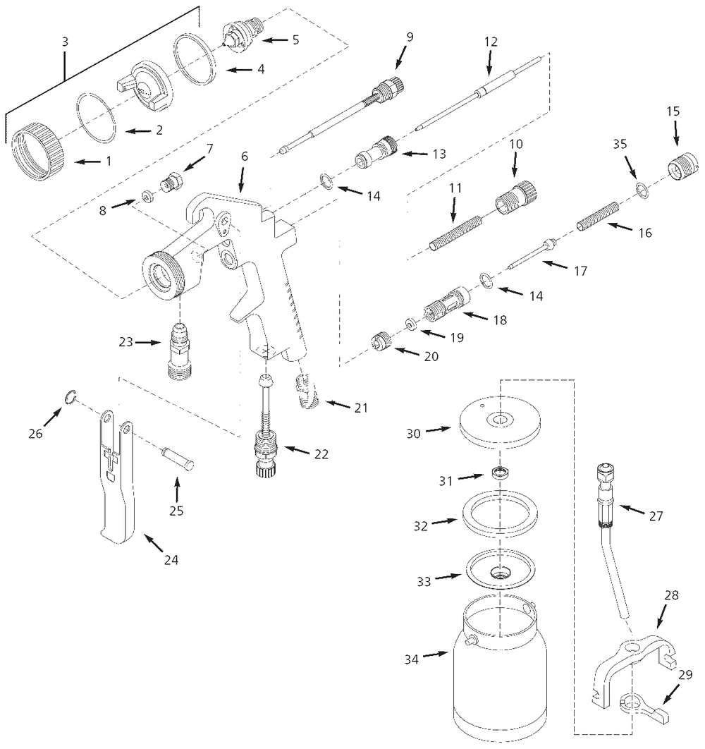 Spray-Gun Parts Diagram and Parts List for 4XP62B  Campbell Hausfeld Air Tool